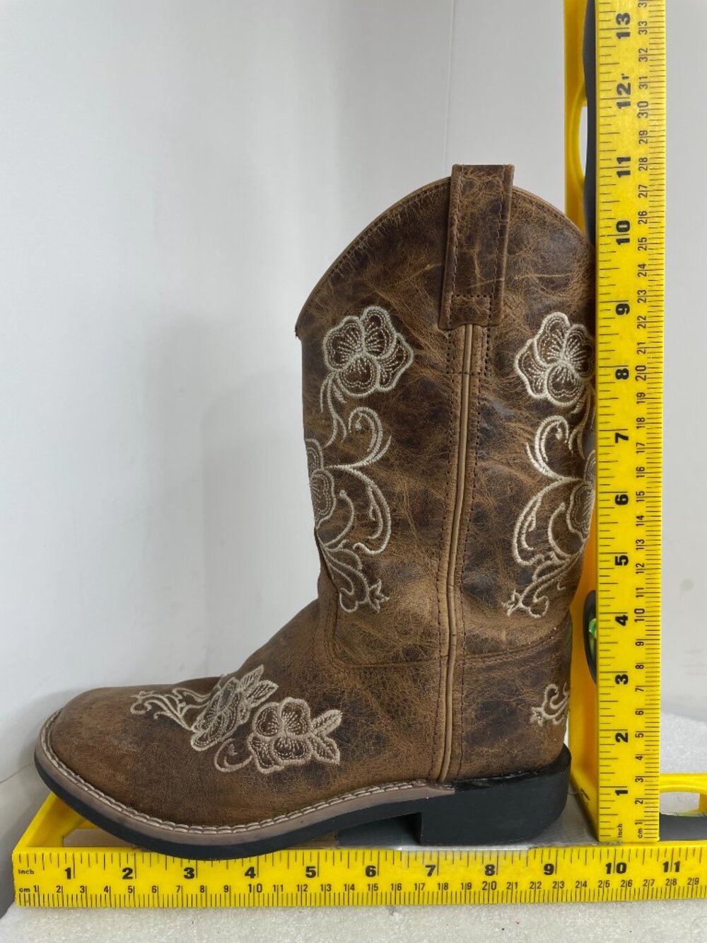 Shyanne Leather Western Floral Embroidered Square Toe Brown Boots Kids Girls 3 D - Picture 11 of 13